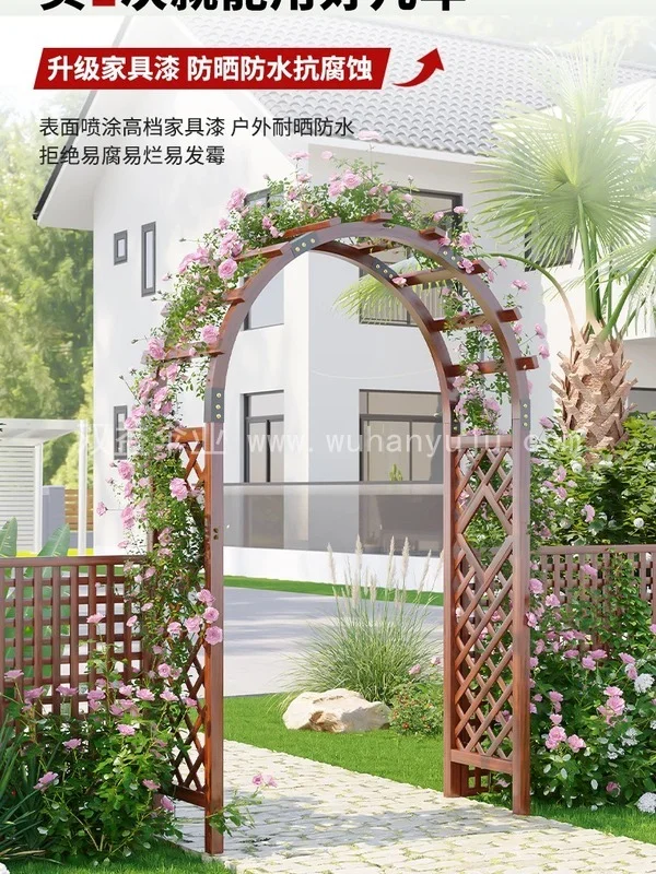 拱门花架防腐木爬藤架室外庭院花园装饰门围细节展示