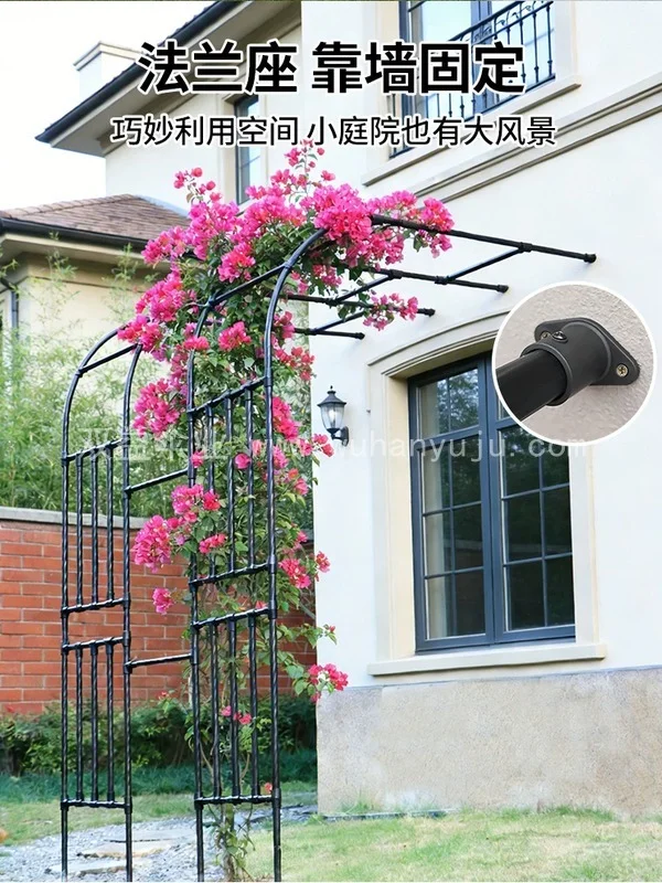 半边靠墙拱门花架葡萄架子户外庭院玫瑰爬藤细节展示