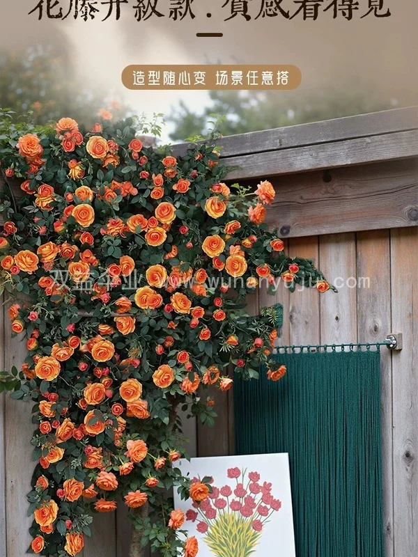 仿真玫瑰花藤条拱门秋千装饰假花户外花园庭细节展示