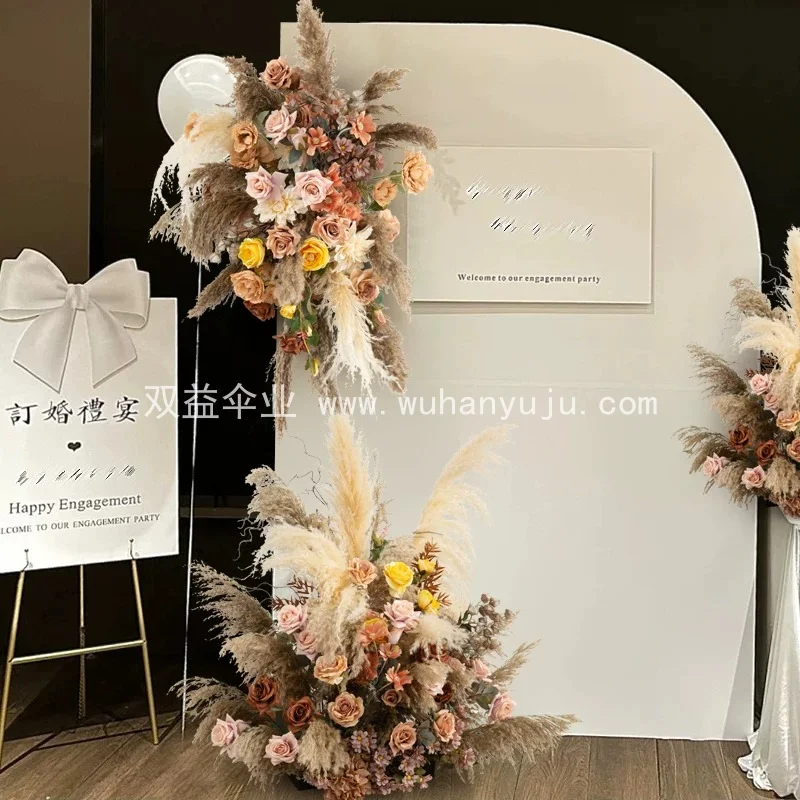 芦苇干花仿真花艺装饰复古花艺拱门壁挂花排地花橱窗婚礼背景花卉