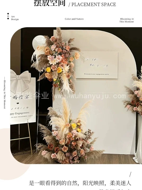 芦苇干花仿真花艺装饰复古花艺拱门壁挂花排场景效果
