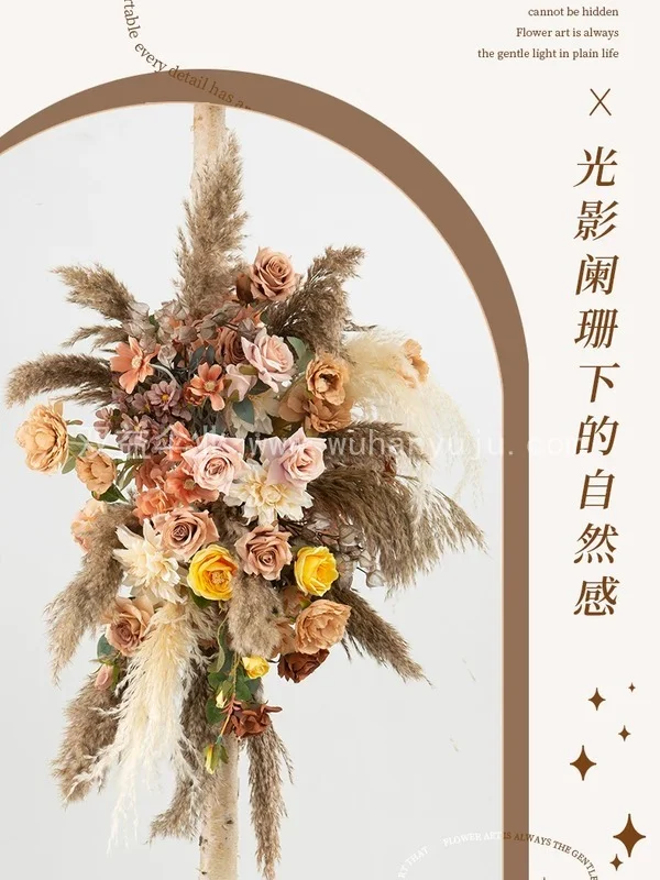 芦苇干花仿真花艺装饰复古花艺拱门壁挂花排细节展示