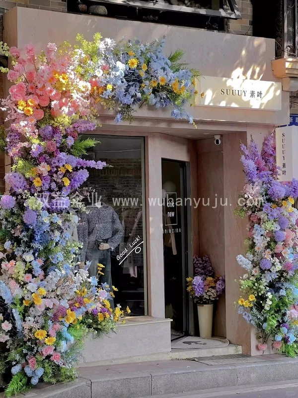 山茶花仿真花莫奈花园造景橱窗瀑布花墙婚礼规格展示