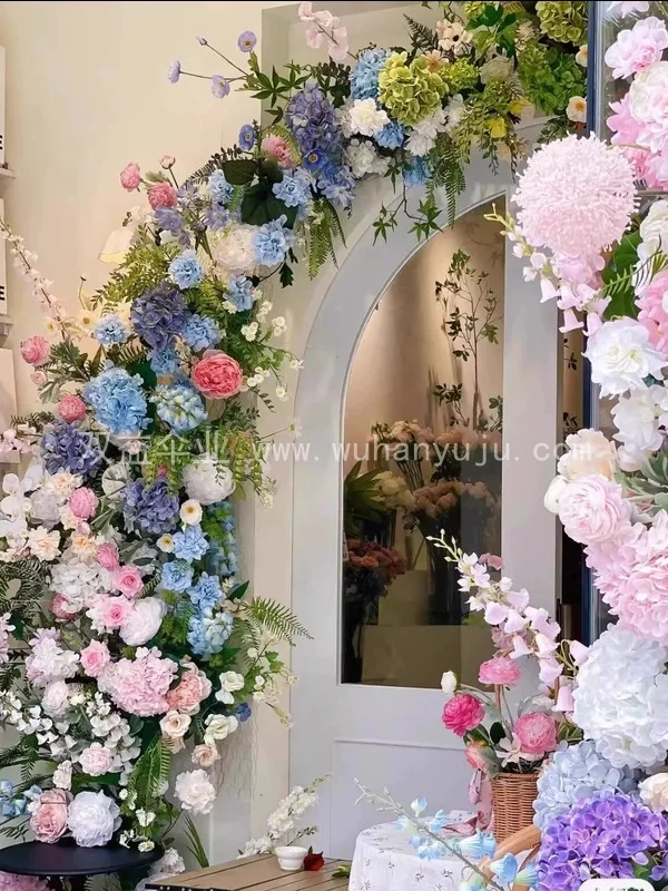 山茶花仿真花莫奈花园造景橱窗瀑布花墙婚礼细节展示