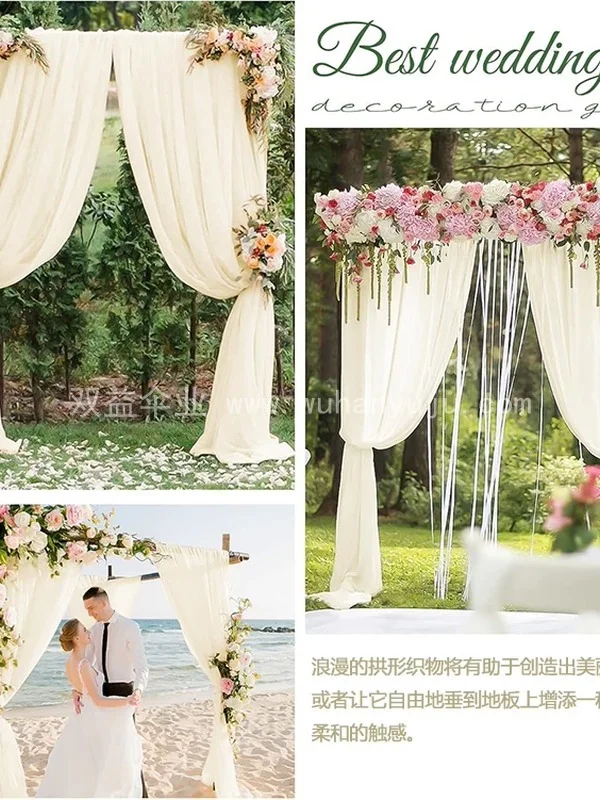香槟色纱幔网红婚礼拱门场景布置网纱婚房氛规格展示
