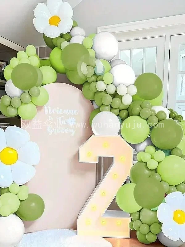 新款雏菊拍照花朵牛油果浅绿色乳胶气球户外规格展示
