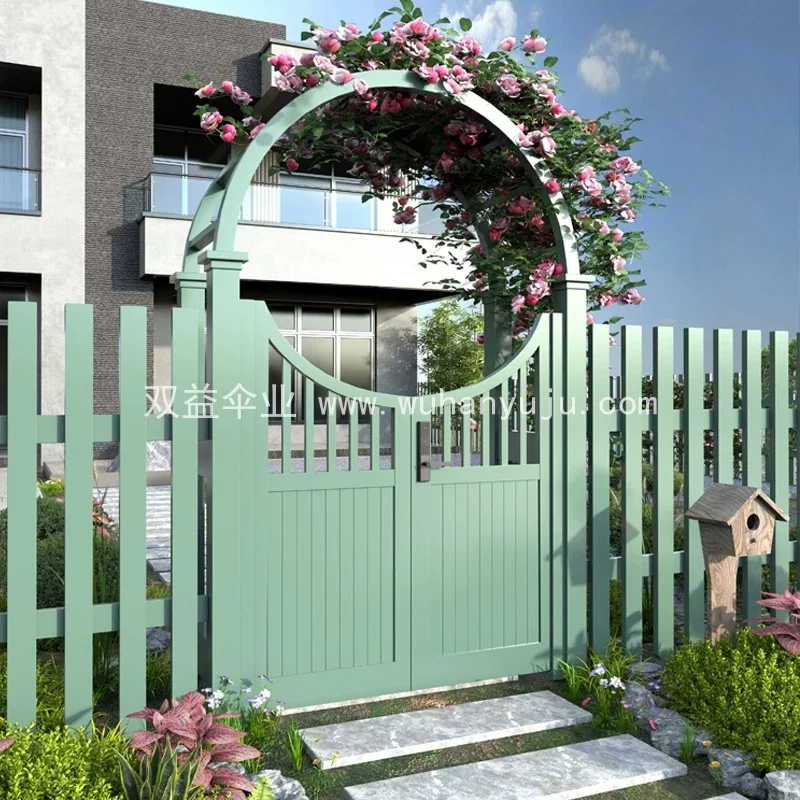 户外防腐木拱形花架爬藤架子装饰庭院花园拱门带门月季室外装饰门