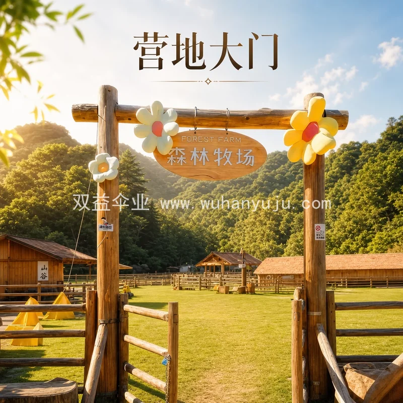 防腐实木露营地大门木桩立柱拱门景区农场农庄入口门头牌设