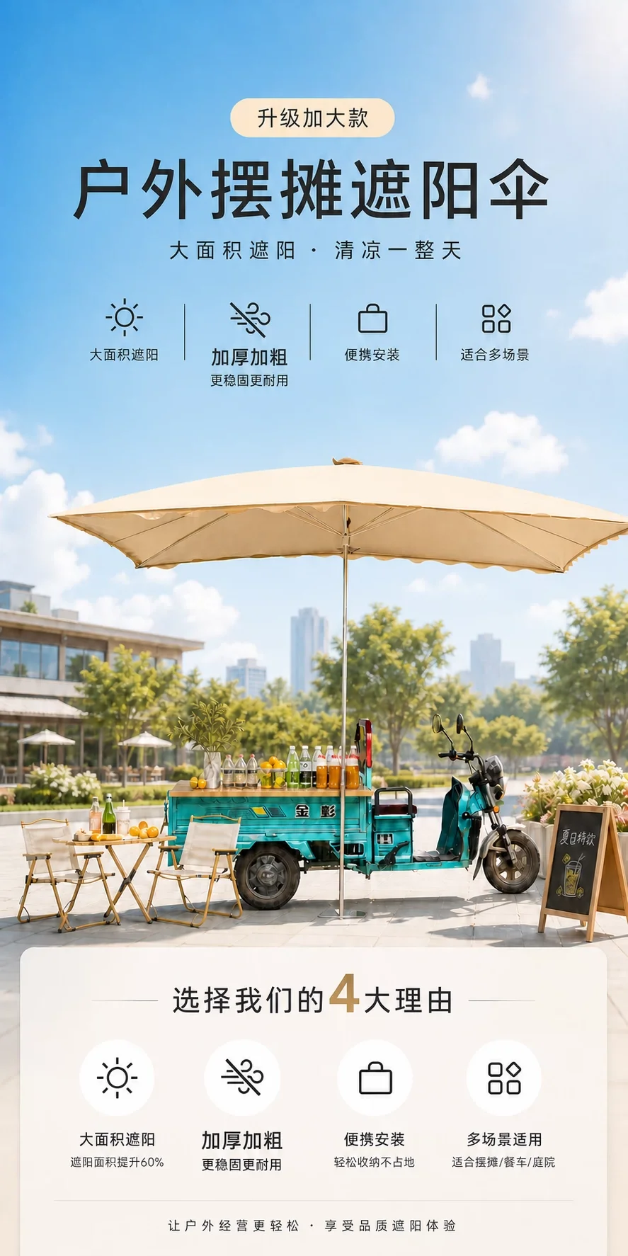 遮阳伞太阳伞大型户外摆摊商用大雨伞防晒雨棚长方形户外伞庭院伞规格