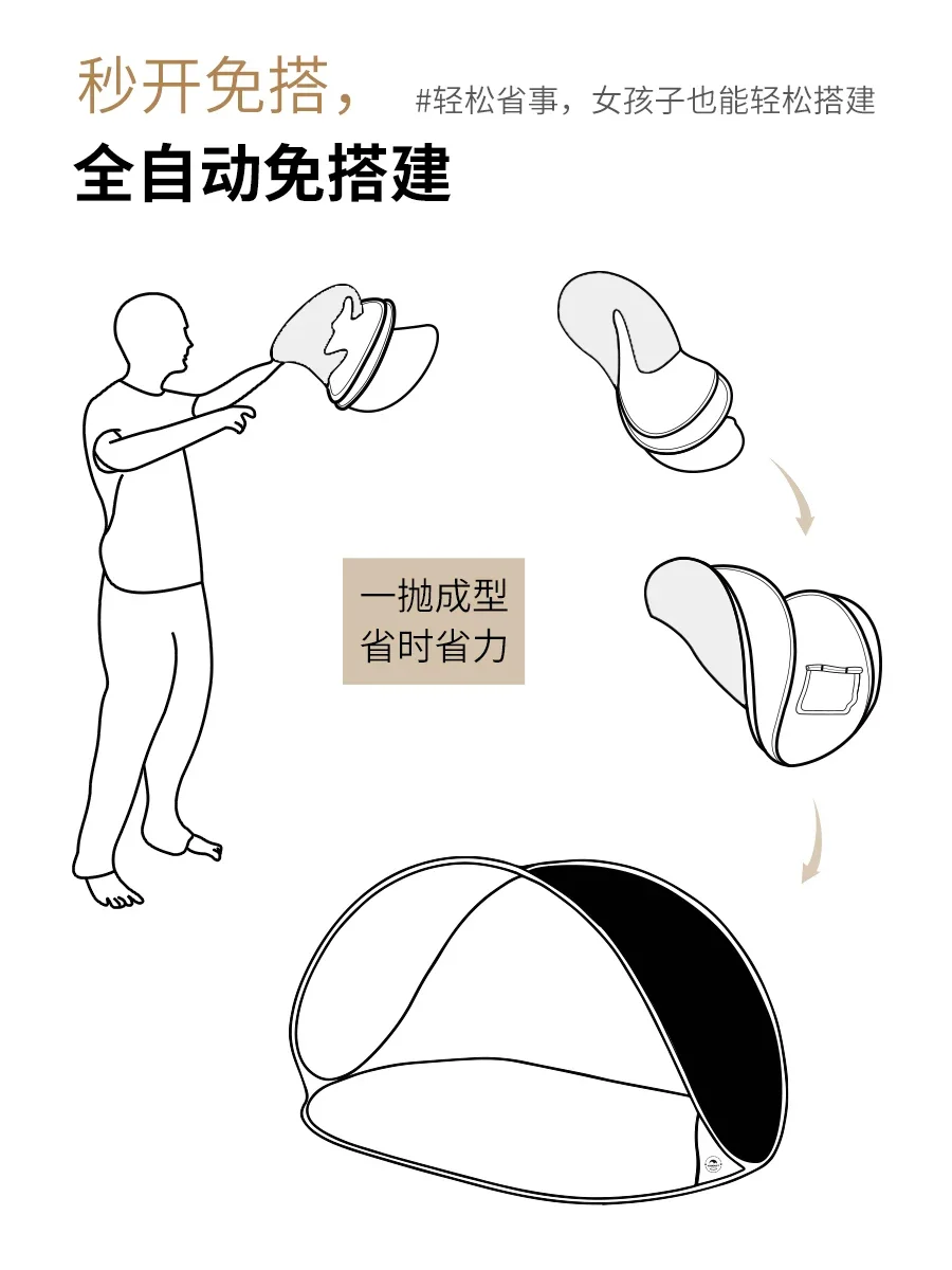 一抛速开遮阳沙滩防晒黑胶帐篷海边露营儿童折叠便携式