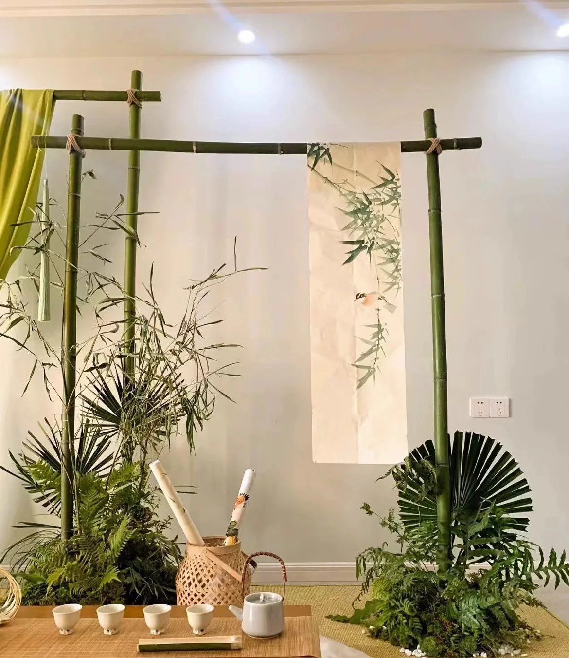 婚宴竹架子美陈活动搭建竹竿迎宾架道具户外拍照打卡竹筒背景拱门规格